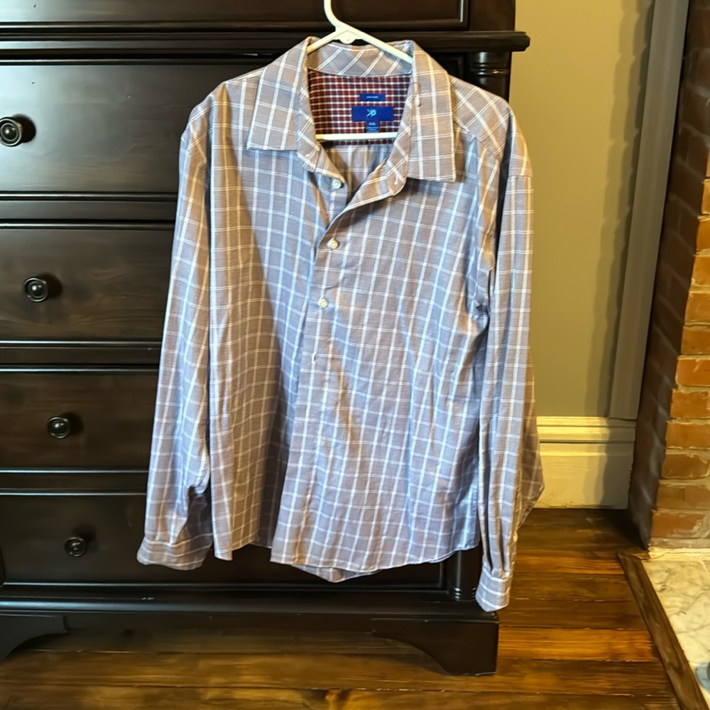 Red and white button down
